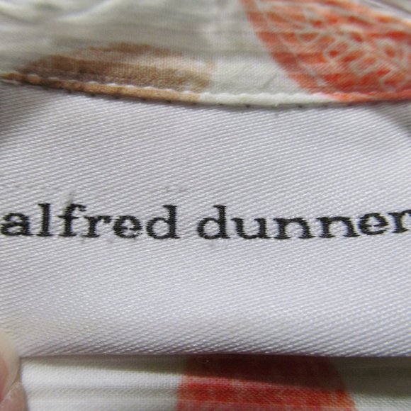 Alfred Dunner Top Shirt Blouse Short Sleeve Button Down Blue Green Orange Leaves - Picture 12 of 14